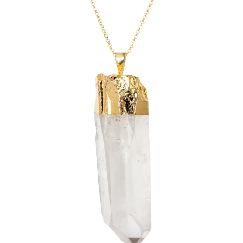 Clear Quartz Unpolished Crystal Pendant Necklace Gold Large