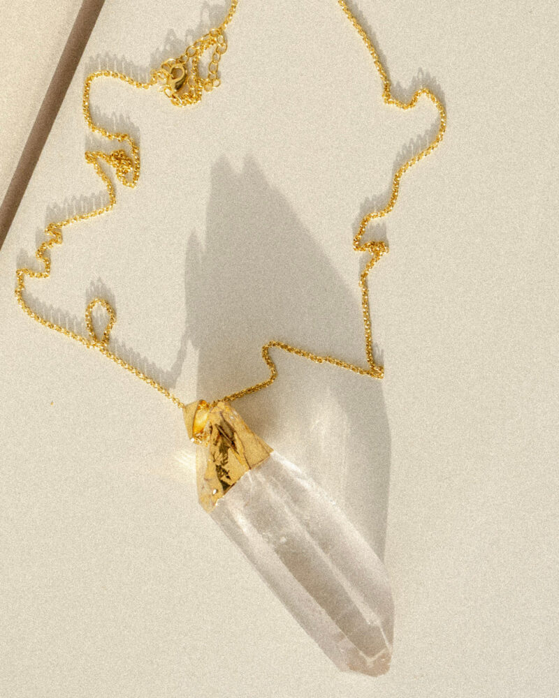 Clear Quartz Unpolished Crystal Pendant Necklace Gold Large - Image 3