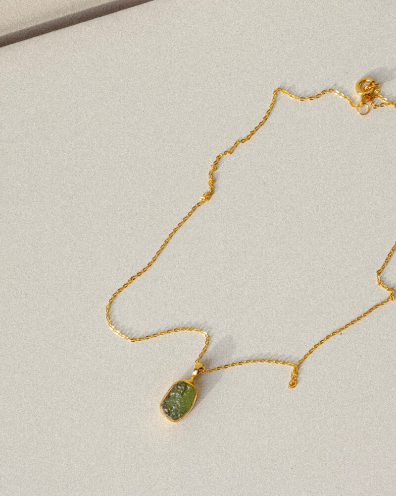 Moldavite Raw Pendant 18K Gold Vermeil Crystal Necklace - Image 3