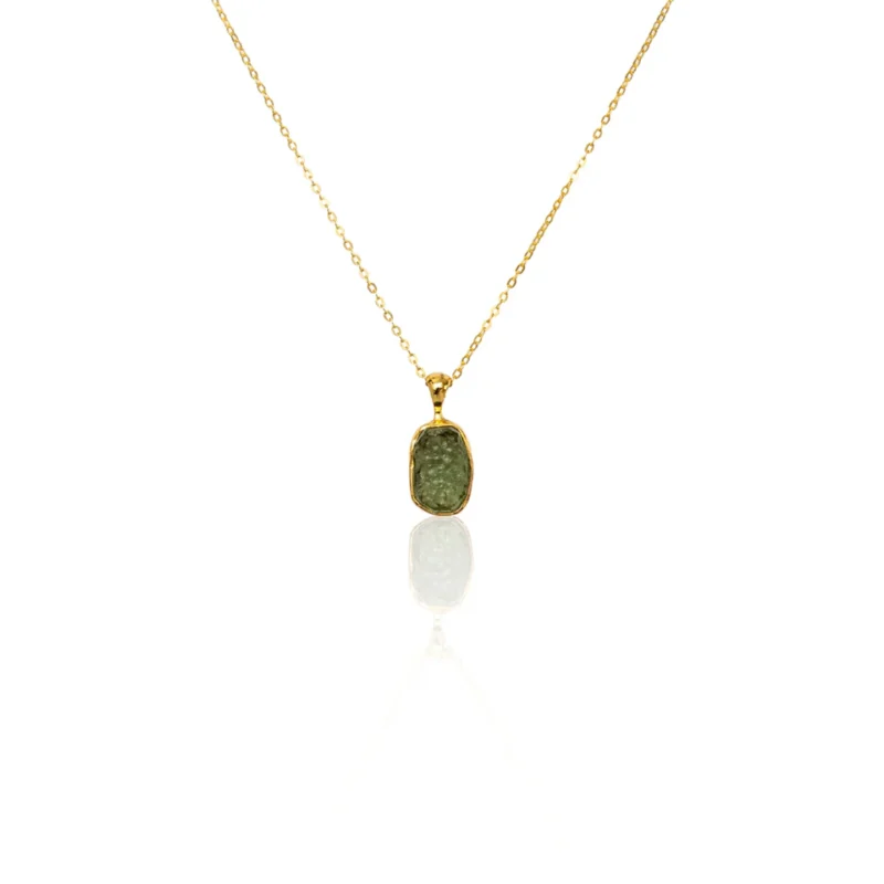 Moldavite Raw Pendant 18K Gold Vermeil Crystal Necklace