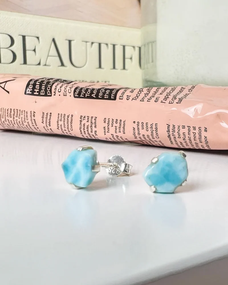 Larimar Raw Stud Earrings 925 Sterling Silver - Image 3