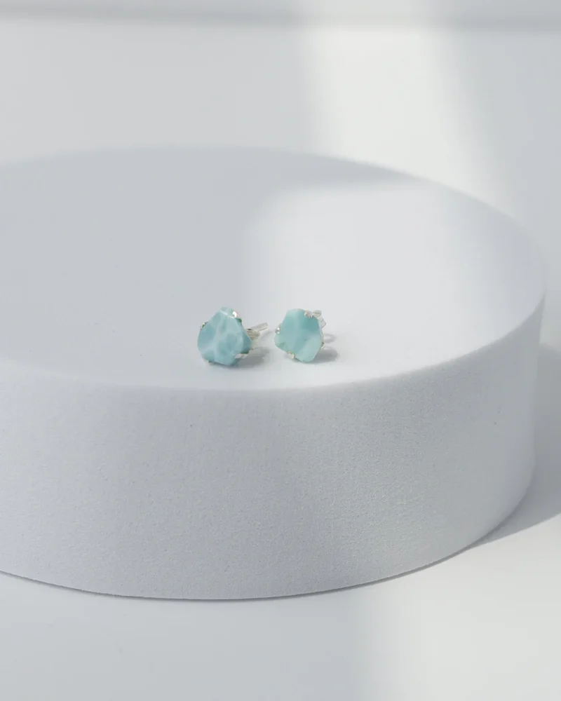 Larimar Raw Stud Earrings 925 Sterling Silver