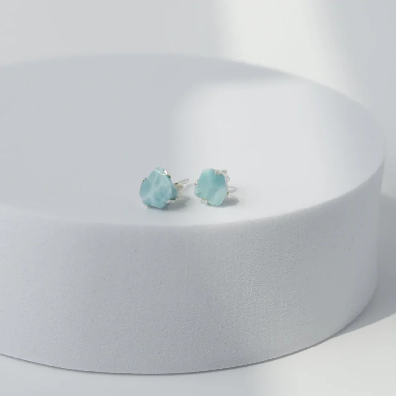 Larimar Raw Stud Earrings 925 Sterling Silver