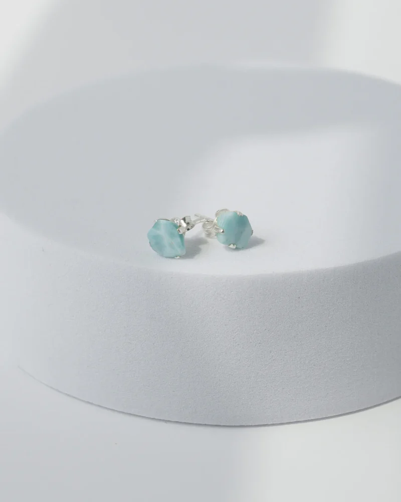 Larimar Raw Stud Earrings 925 Sterling Silver - Image 2