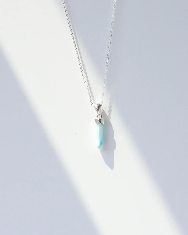Larimar Point Pendant 925 Sterling Silver Crystal Necklace