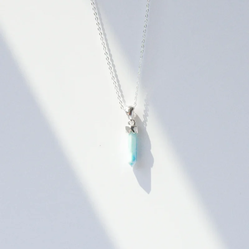 Larimar Point Pendant 925 Sterling Silver Crystal Necklace