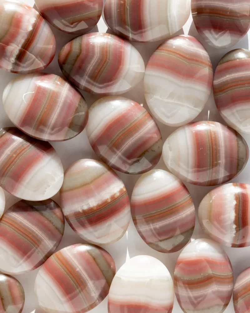Pink Banded Calcite Palm Stone