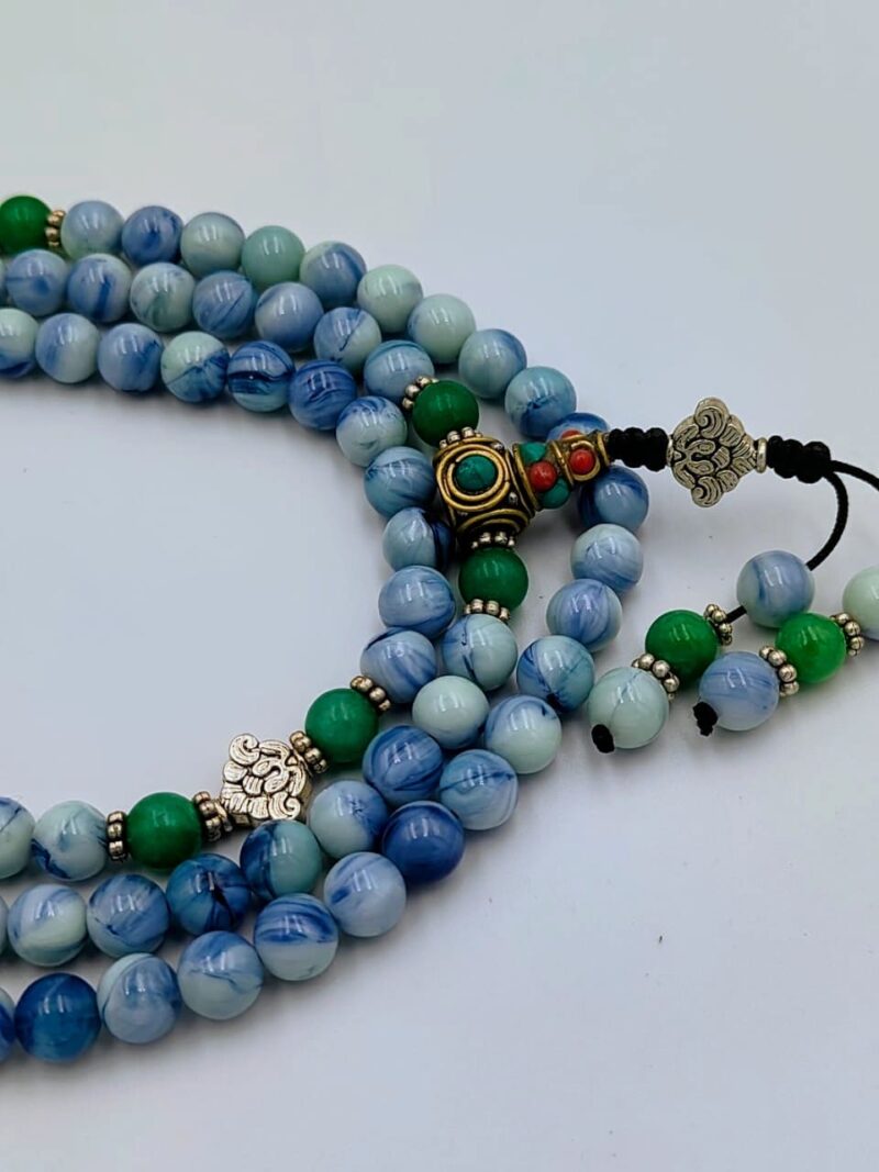 Designed blue and white agate stone mala - Image 2