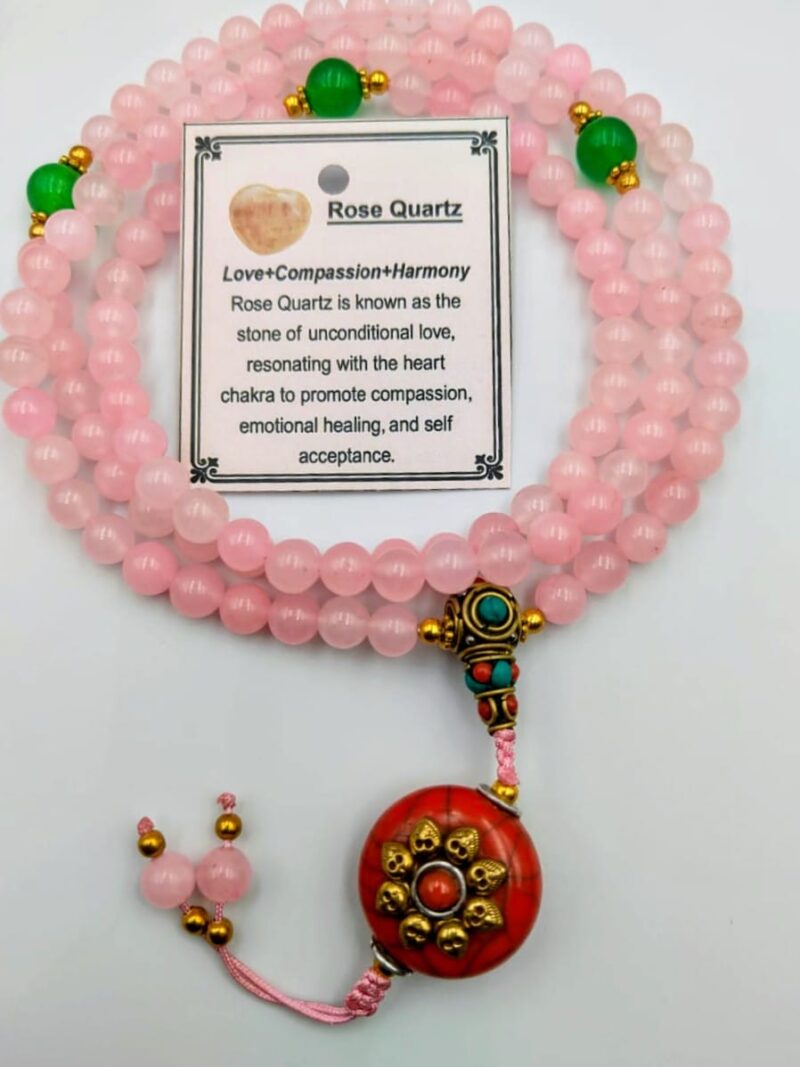 Designed rose Quartz beads mala