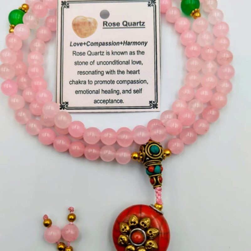 Designed rose Quartz beads mala