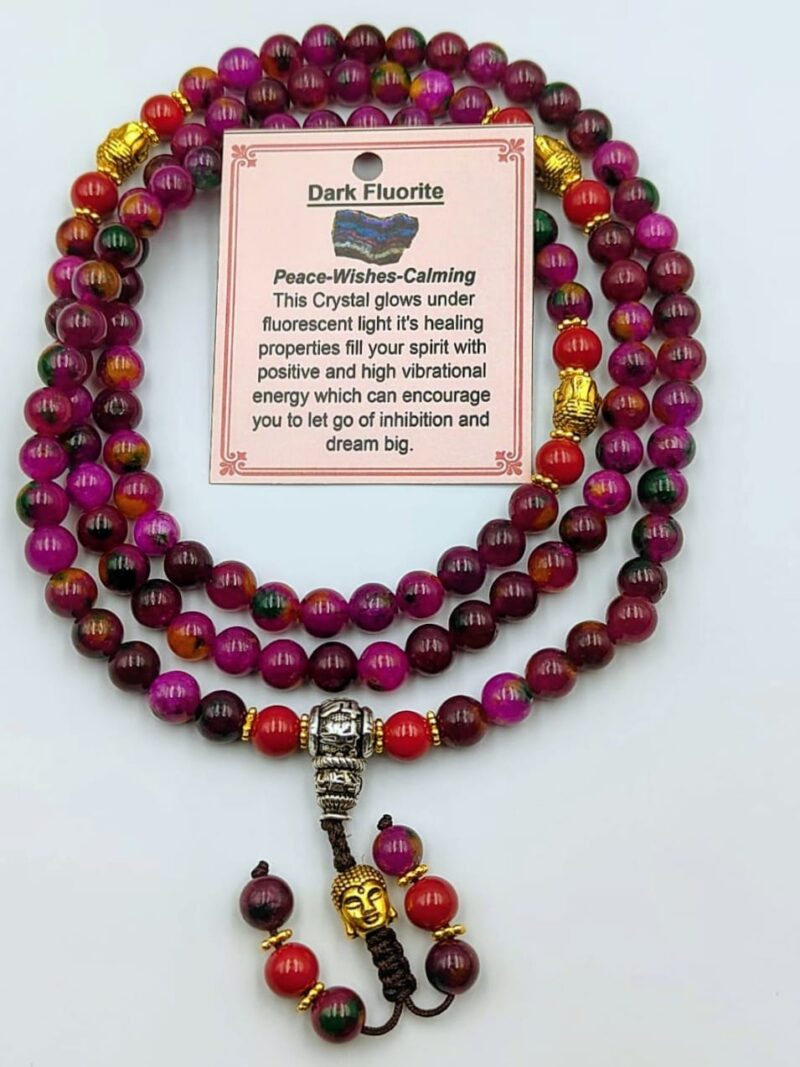 Designed dark fluorite stone beads mala