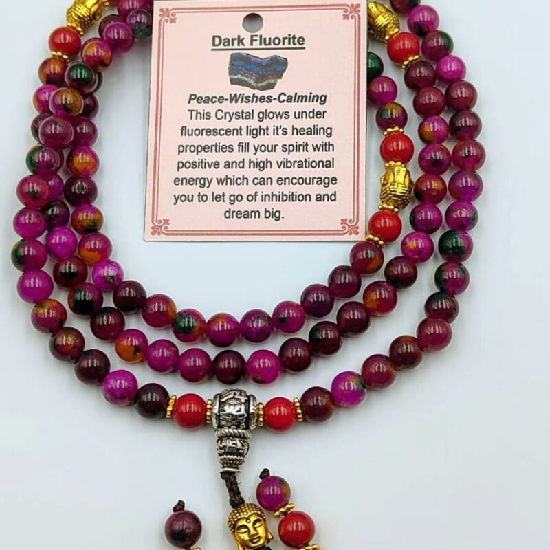 Designed dark fluorite stone beads mala