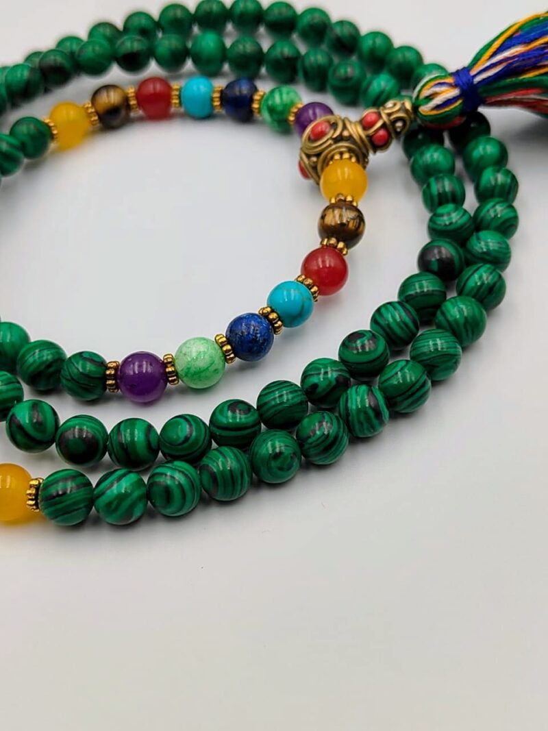 Designed mixed color malachite stone beads Mala - Image 2