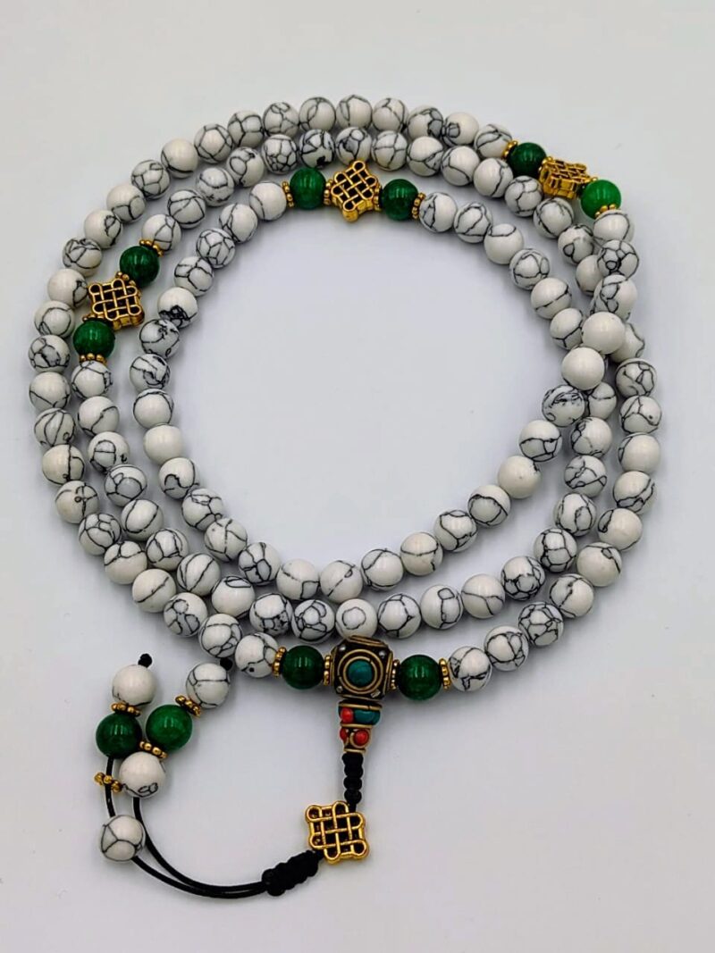 Designed white howlite stone mala