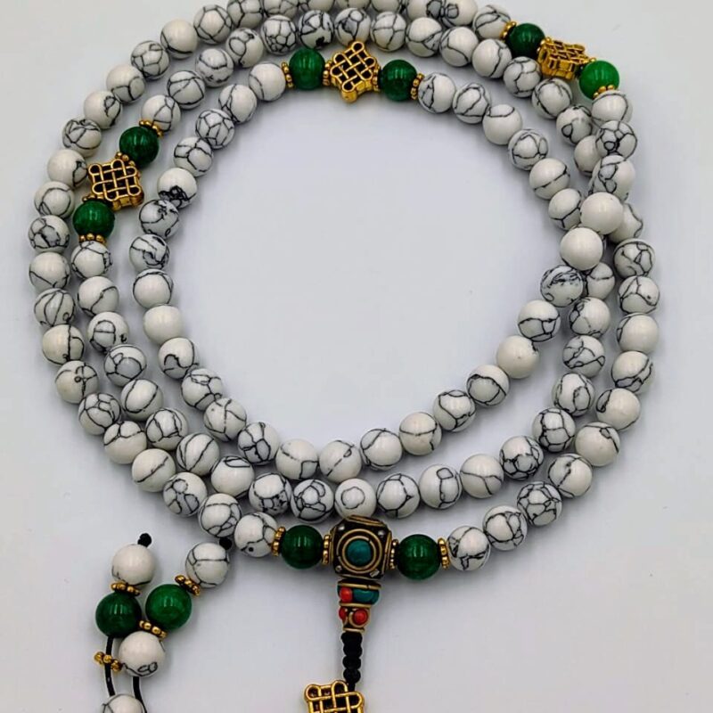 Designed white howlite stone mala