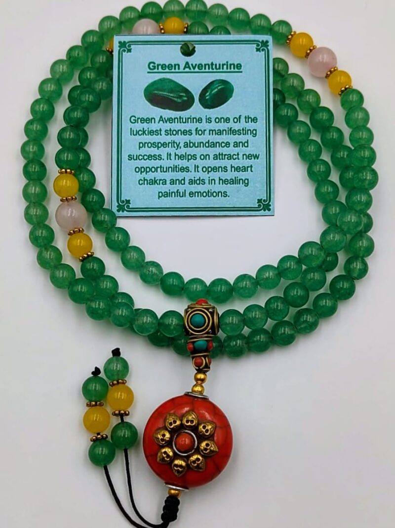 Designed green aventurine mala
