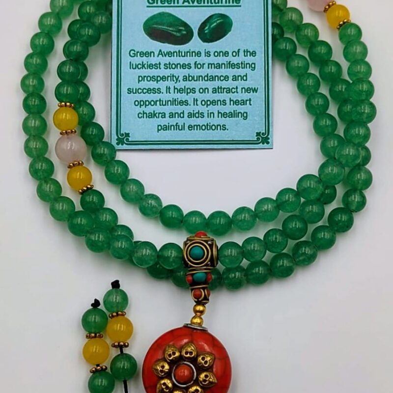 Designed green aventurine mala