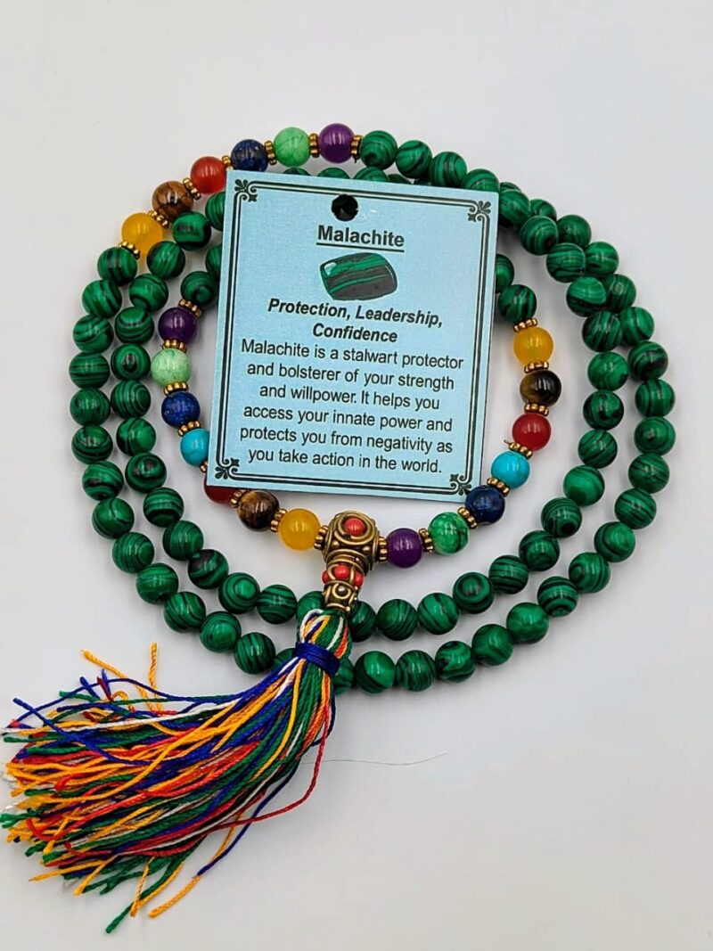 Designed mixed color malachite stone beads Mala