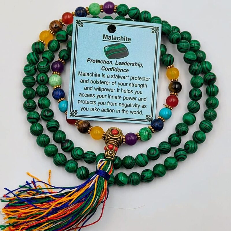 Designed mixed color malachite stone beads Mala