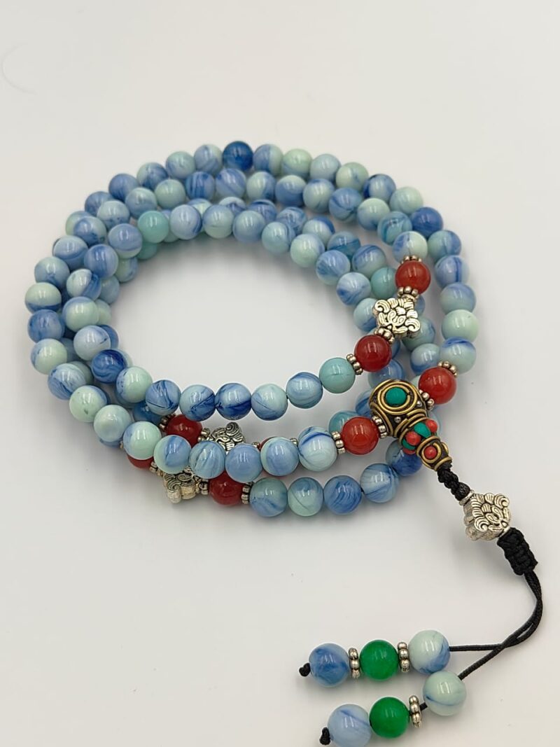 Designed blue lace agate beads Mala