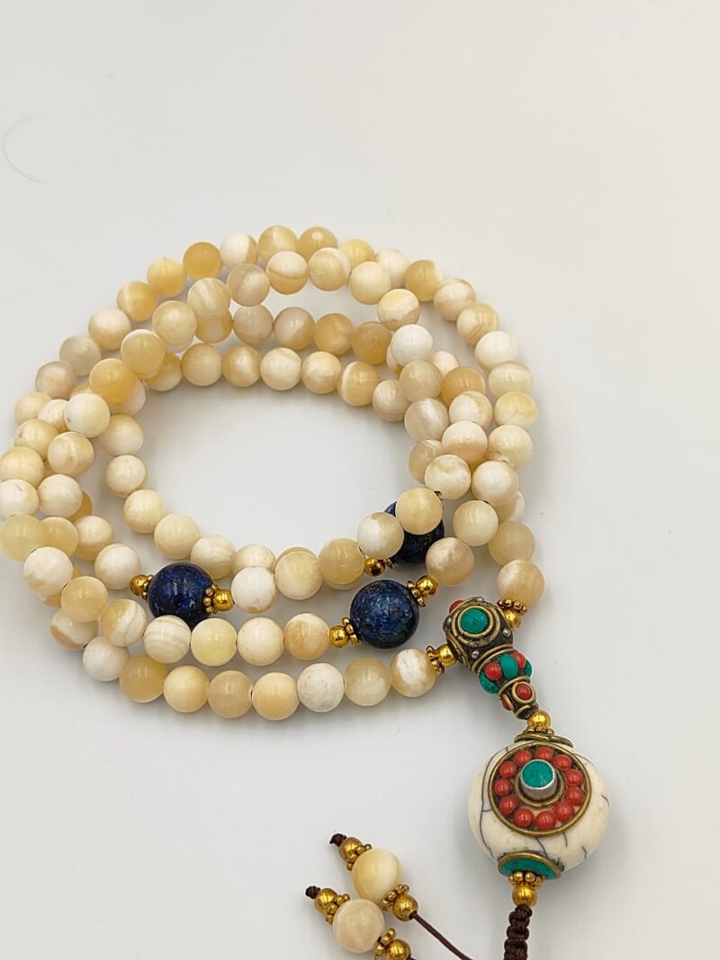 Designed mother of pearl beads mala including lapis lazuli. - Image 2
