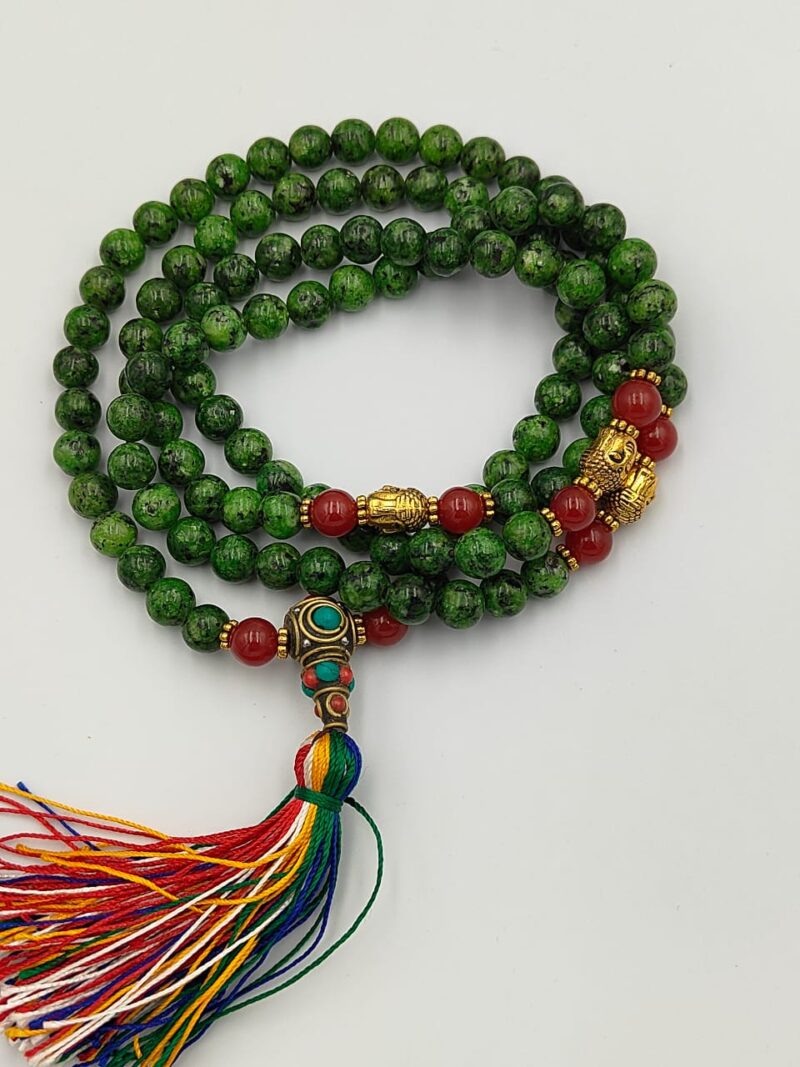 Designed green jasper beads mala