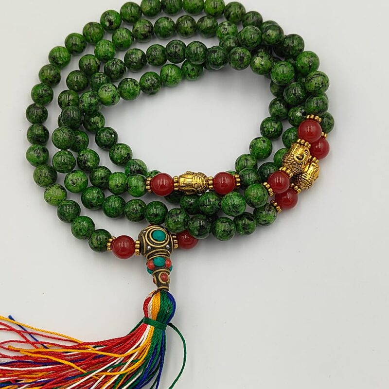 Designed green jasper beads mala