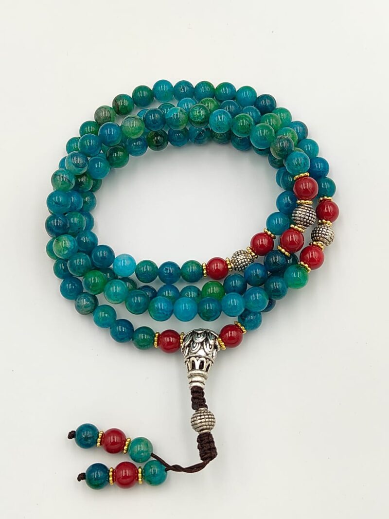 Designed dark aquamarine fluorite mala