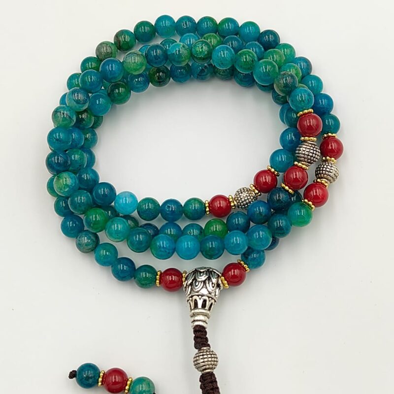Designed dark aquamarine fluorite mala