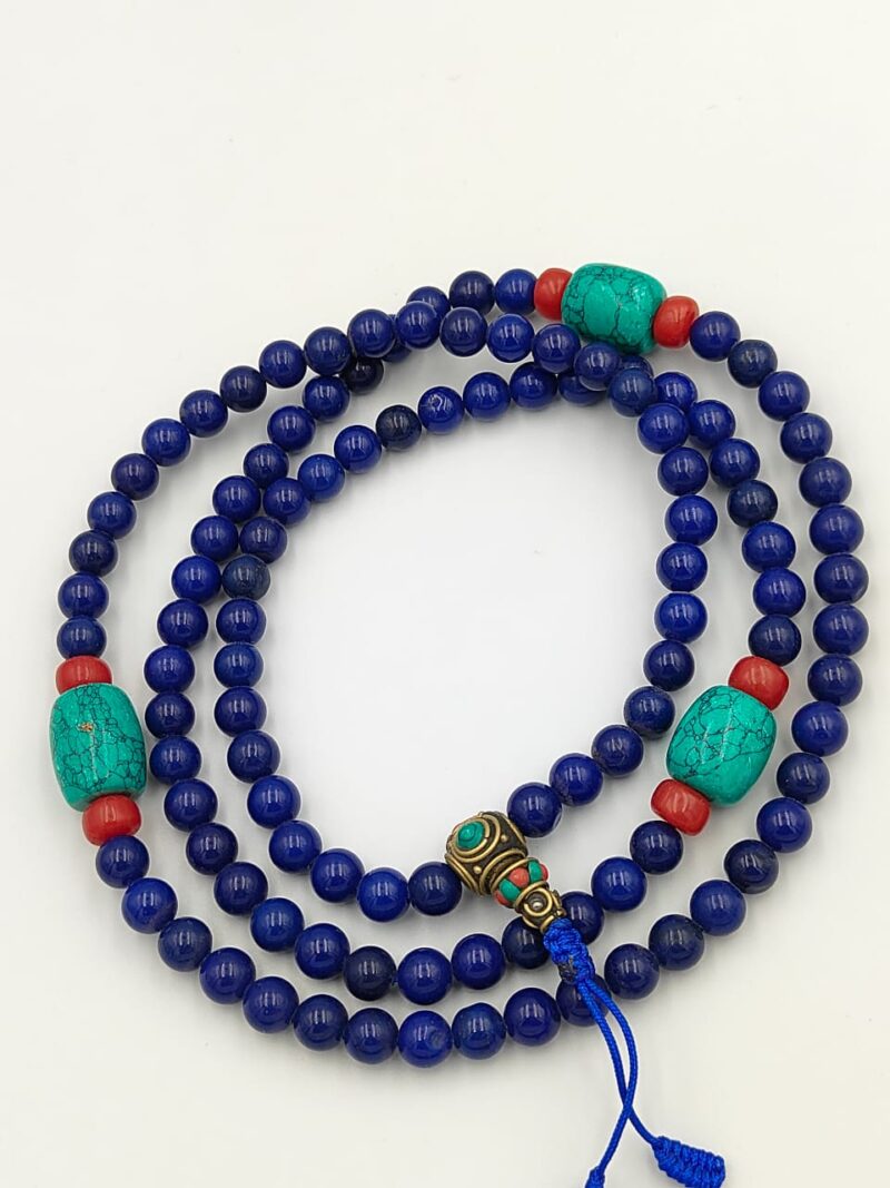 Designed lapis lazuli beads mala