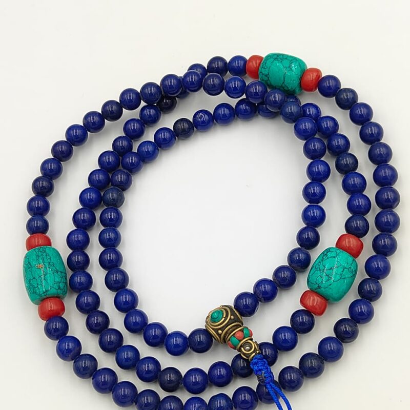 Designed lapis lazuli beads mala
