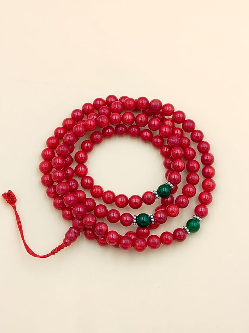 Real designed red coral beads mala