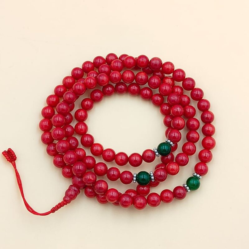 Real designed red coral beads mala