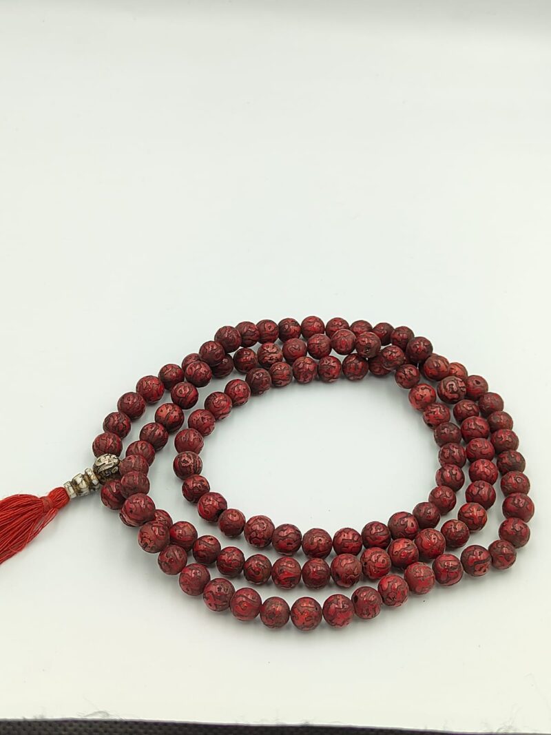 Natural coral beads carving mala (om mane Padme hum) mantra