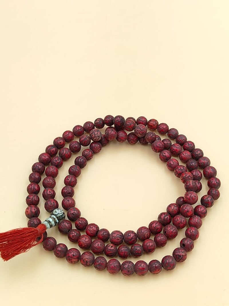 Natural coral beads carving mala (om mane Padme hum) mantra - Image 2