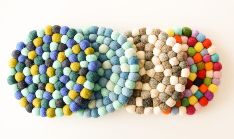 Colorful wool felt ball trivets
