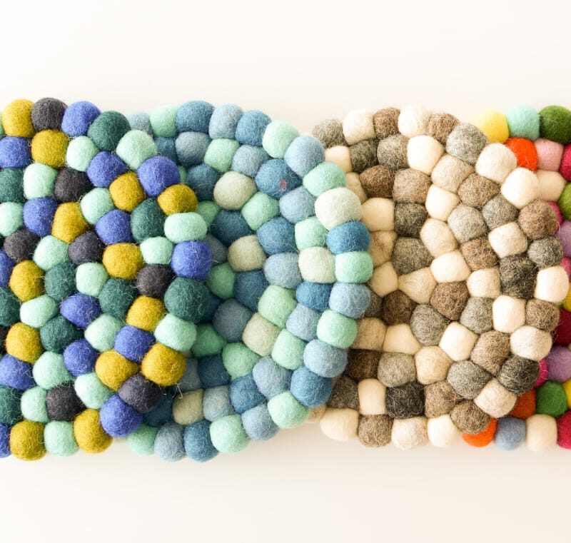 Colorful wool felt ball trivets