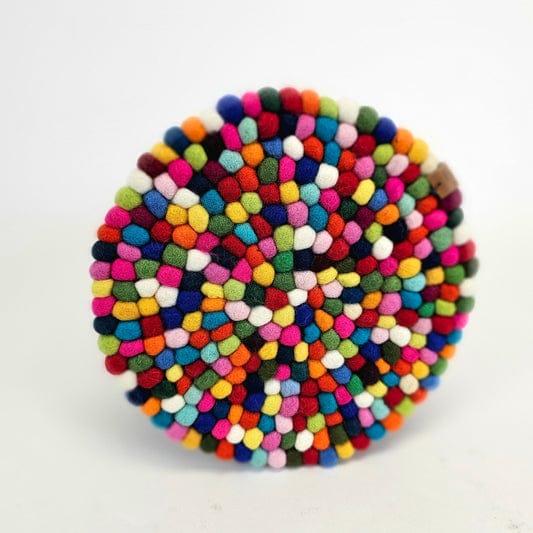 Handmade woolen pot mat with Rainbow color
