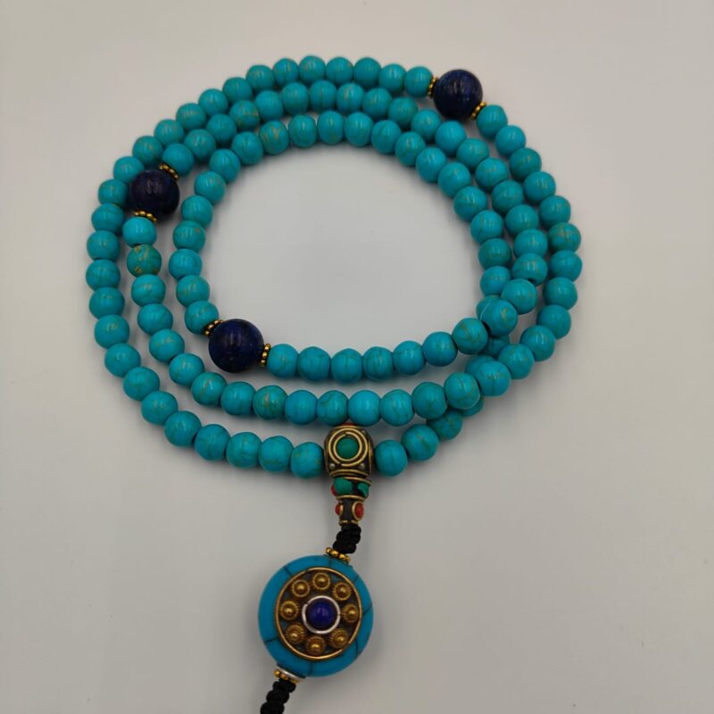 Designed turquoise mala with handcrafted beads