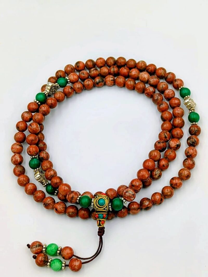 Designed red jasper beads mala