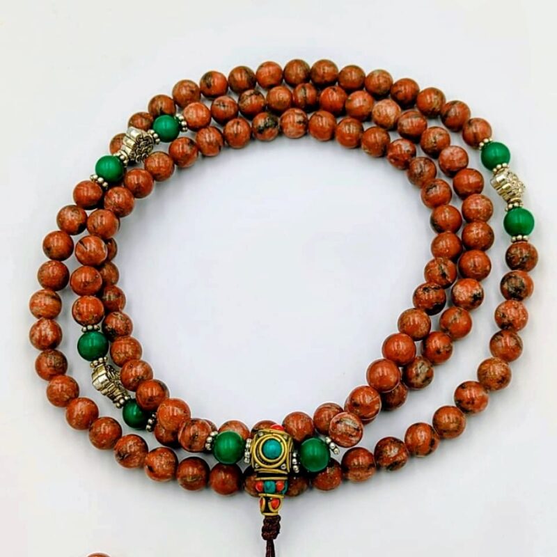 Designed red jasper beads mala