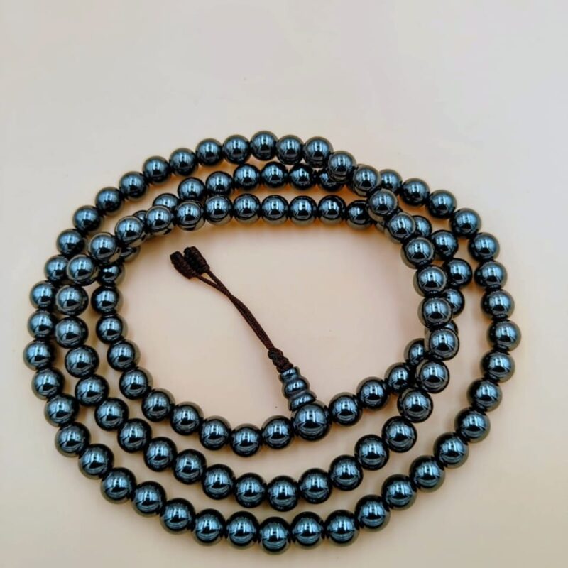 Natural hematite stone mala with 108 beads