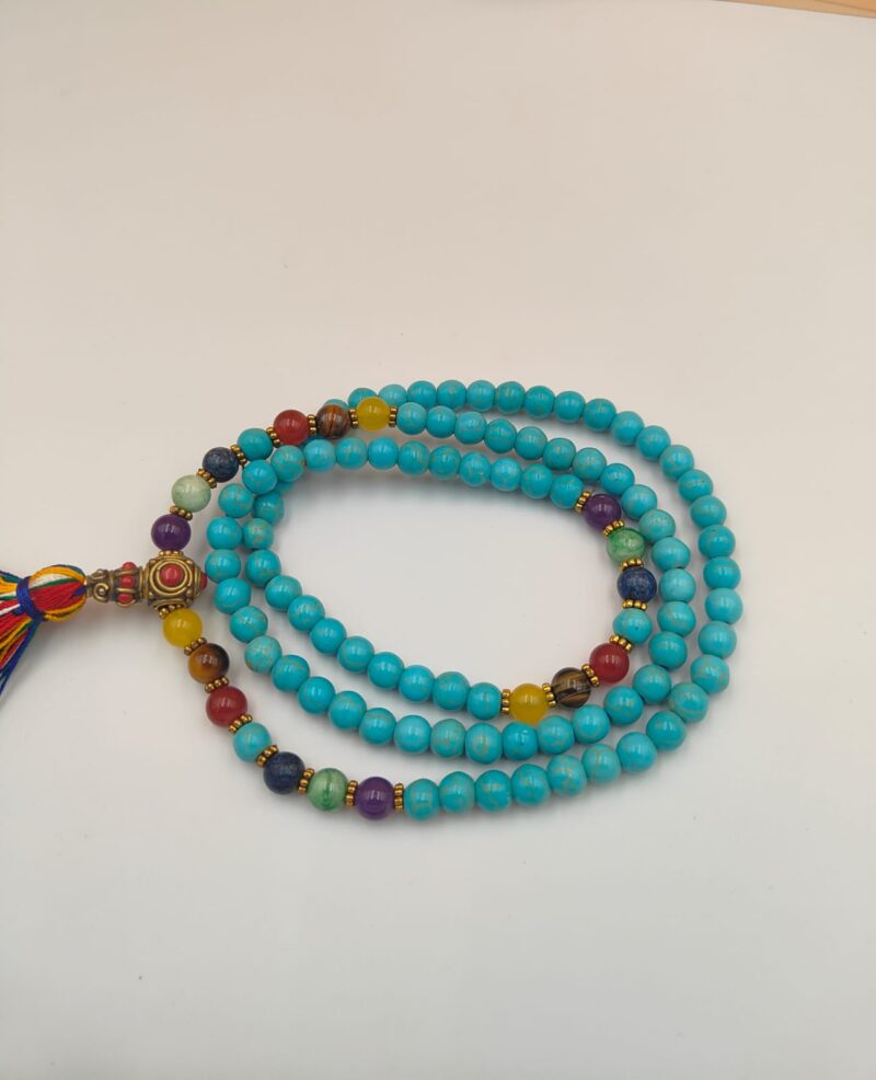 Turquoise stone mala with designed seven chakras - Image 2