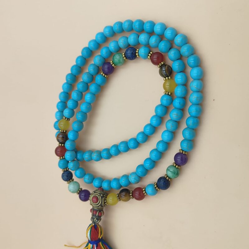 Turquoise stone mala with designed seven chakras