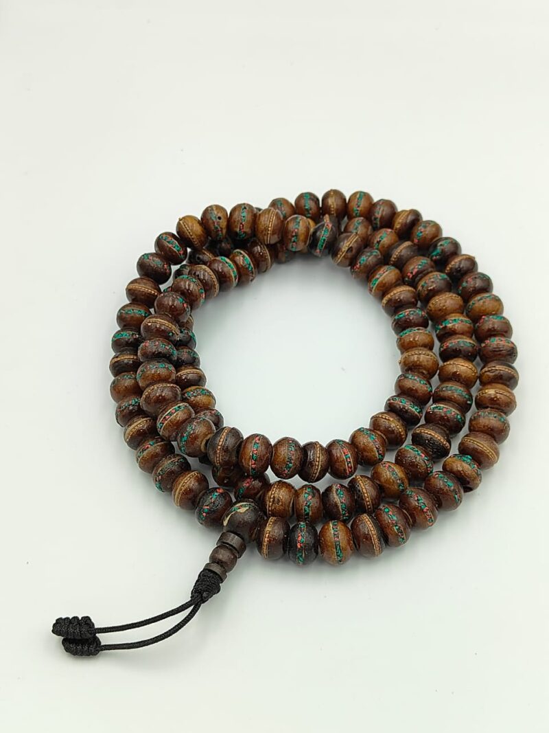 Carving yak bone male with turquoise,coral stone and putted copper metal with 108 beads - Image 2